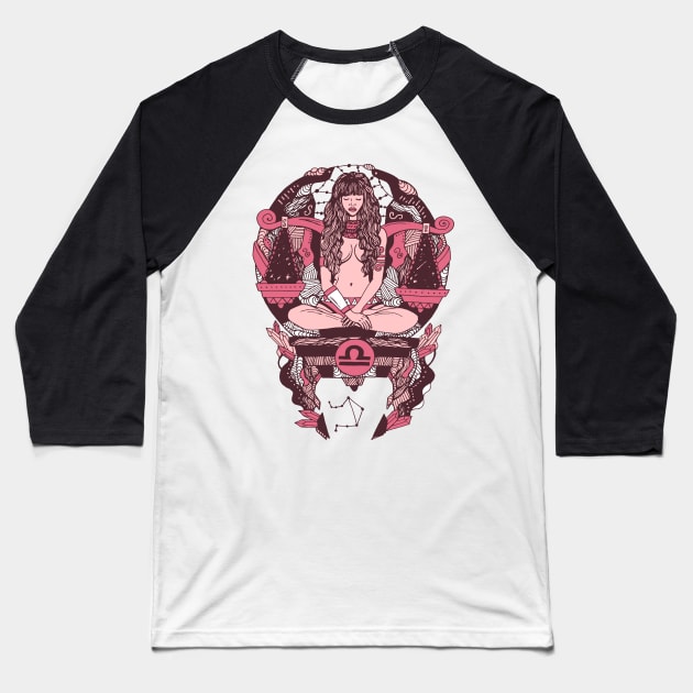 Pink and White Libra Beauty Baseball T-Shirt by kenallouis